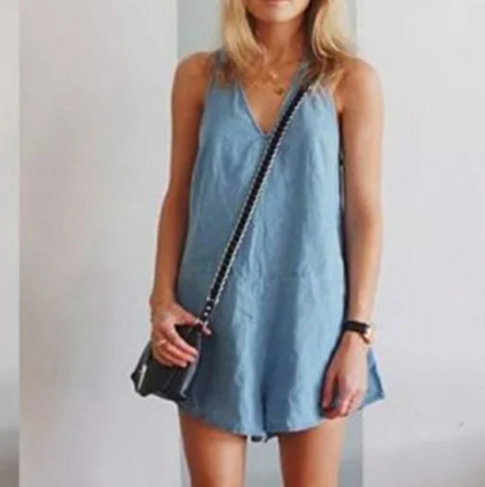 COPY - LIGHTWT SOFT chambray Denim jeans ROMPER 8
